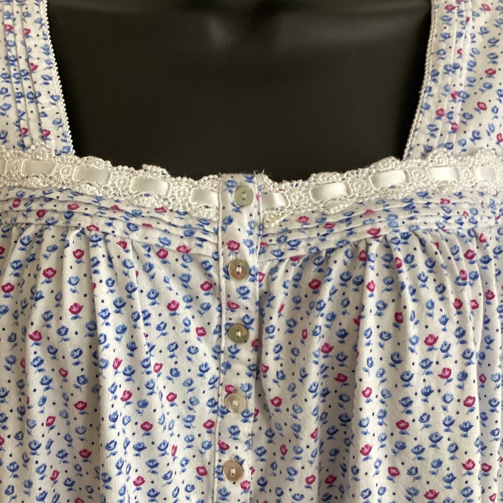 Eileen West Floral Nightgown - White and Blue - Picture 5 of 11